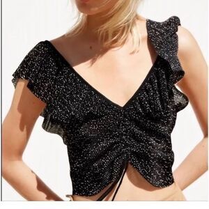 Zara cropped ruffle sleeve top size M
